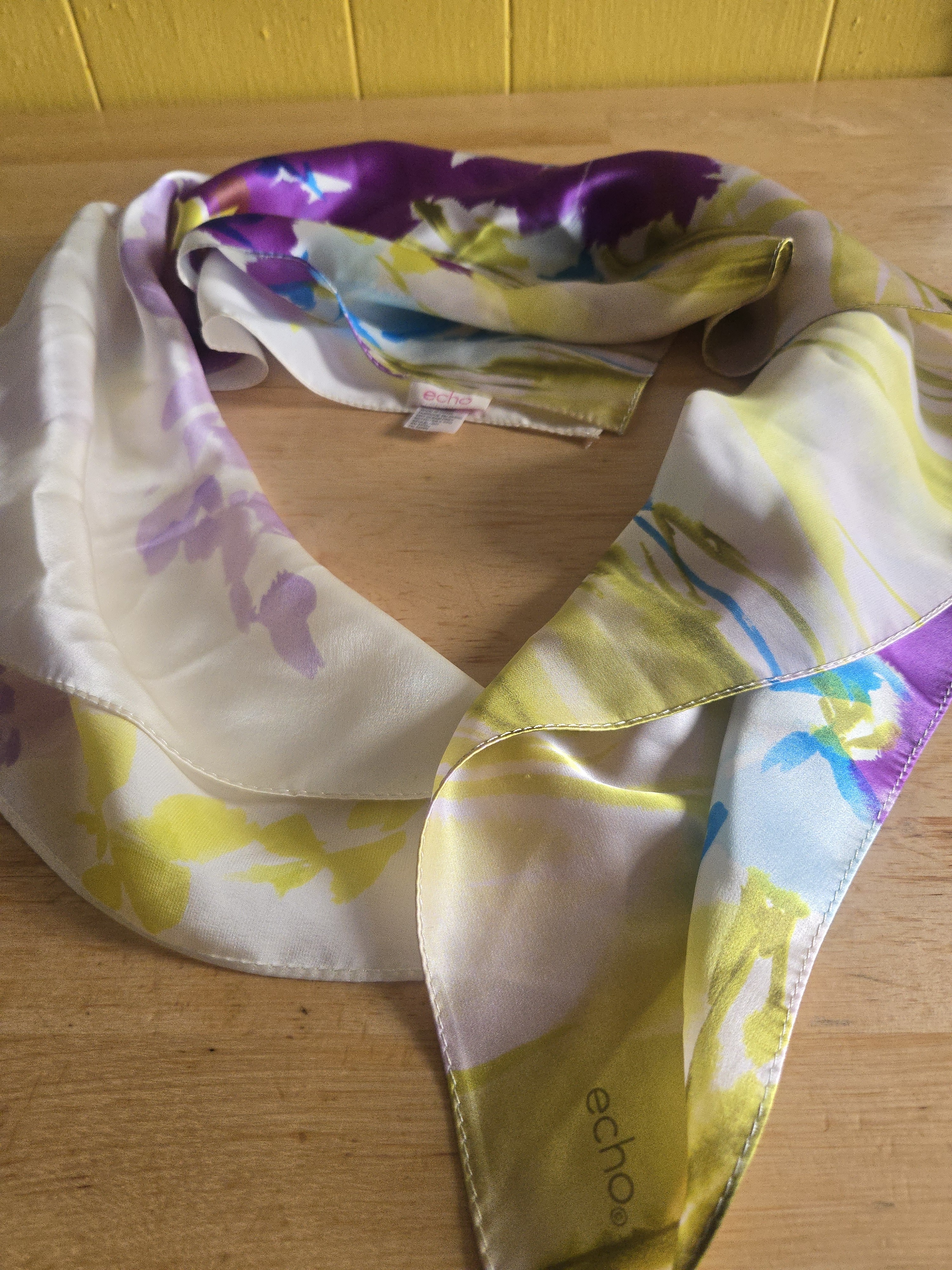 Echo Floral Silk Scarf In Purple Yellow And Blue